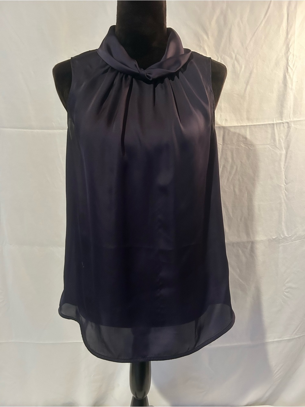 Anne Klein Navy Sleeveless Twist-Collar Blouse